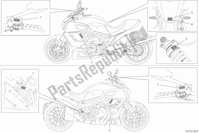 Todas as partes de Rótulo, Aviso do Ducati Diavel Carbon FL 1200 2018